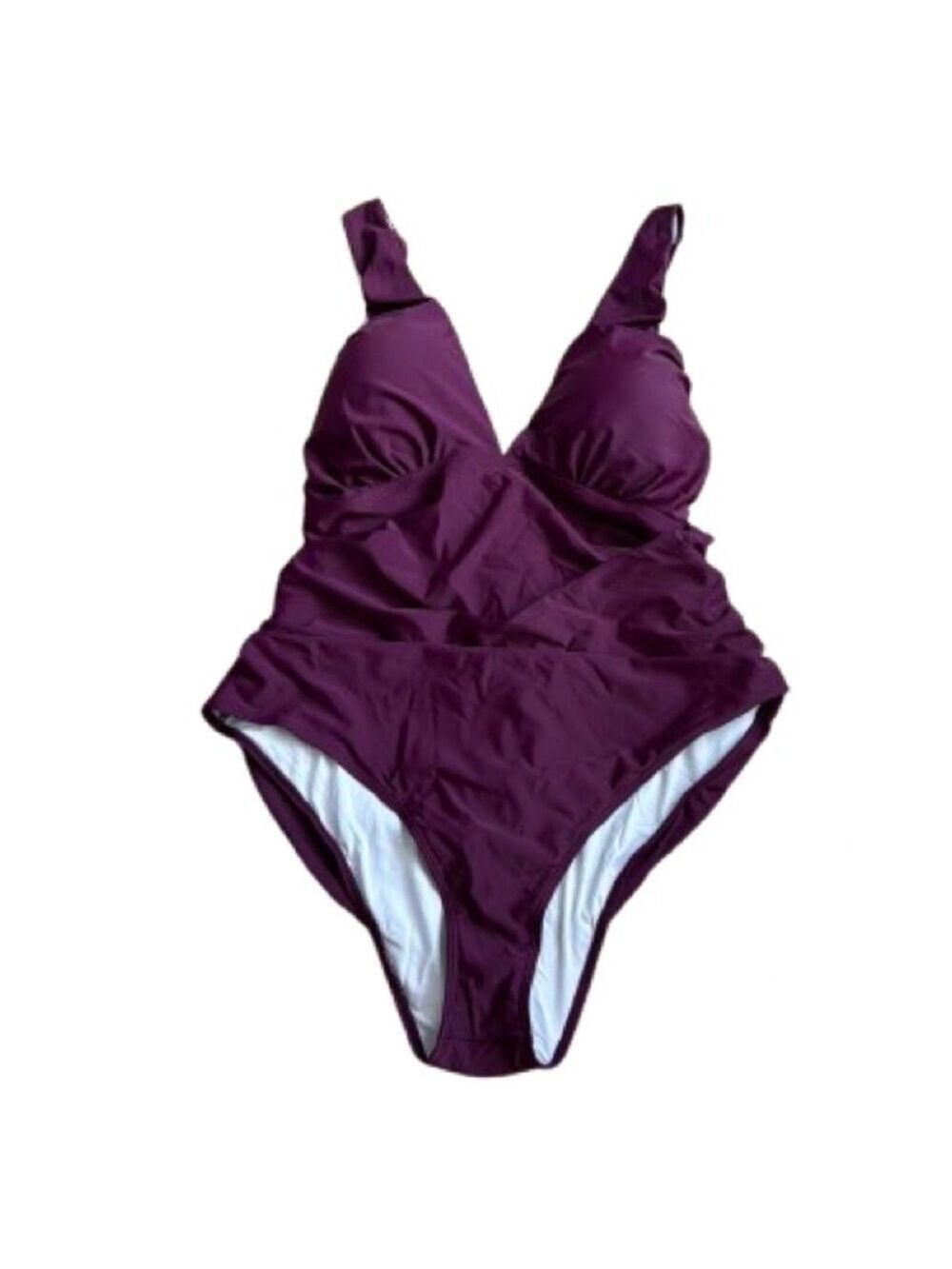 NWT    One Piece Tummy Control Wide Strap V Neck Swimsuit - Size 4X